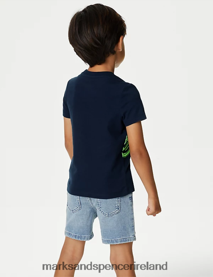 Marks & Spencer Kids Pure Cotton Dinosaur T-Shirt Navy Clothing 2VJ8DF7926