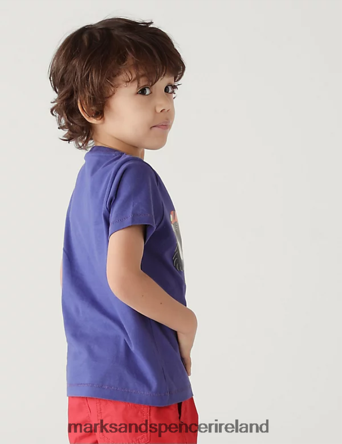 Marks & Spencer Kids Pure Cotton Monster Truck T-Shirt Blue Clothing 2VJ8DF8089