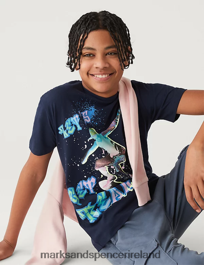 Marks & Spencer Kids Pure Cotton Skate Print T-Shirt Cream Mix Clothing 2VJ8DF8620