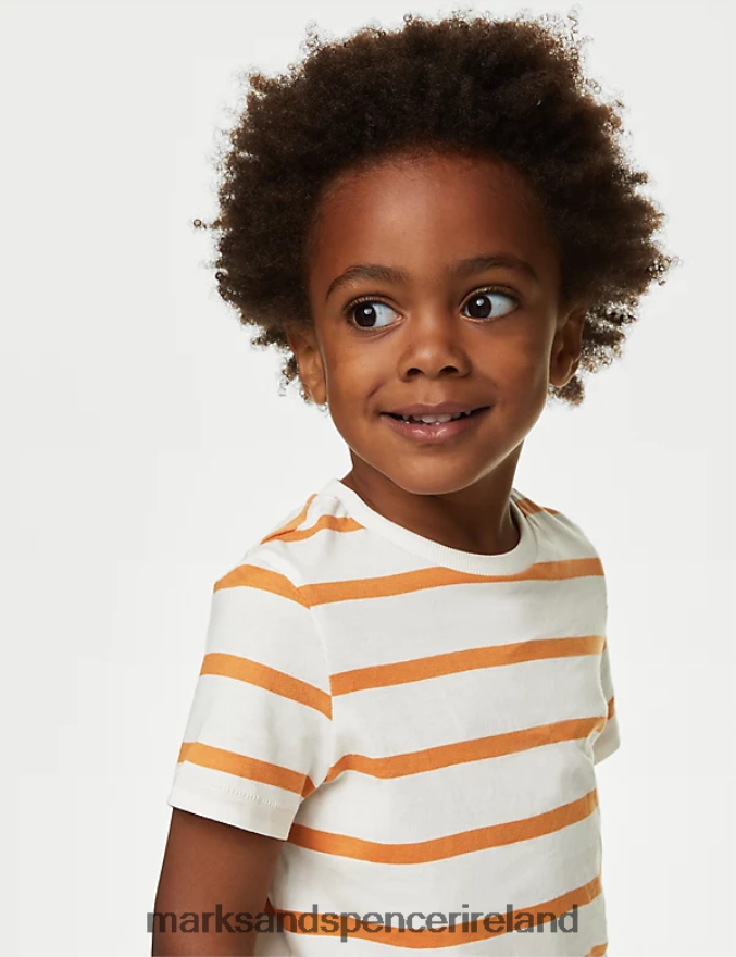 Marks & Spencer Kids Pure Cotton Striped T-Shirt Gold Mix Clothing 2VJ8DF8274