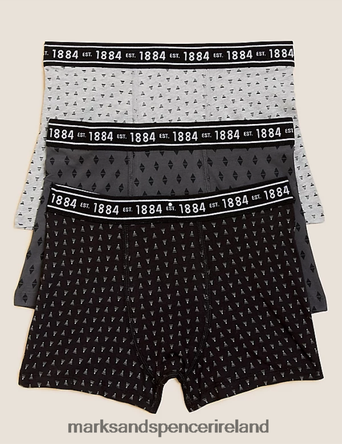 Marks & Spencer Kids 3pk Cotton with Stretch Printed Trunks Black Mix Clothing 2VJ8DF8669