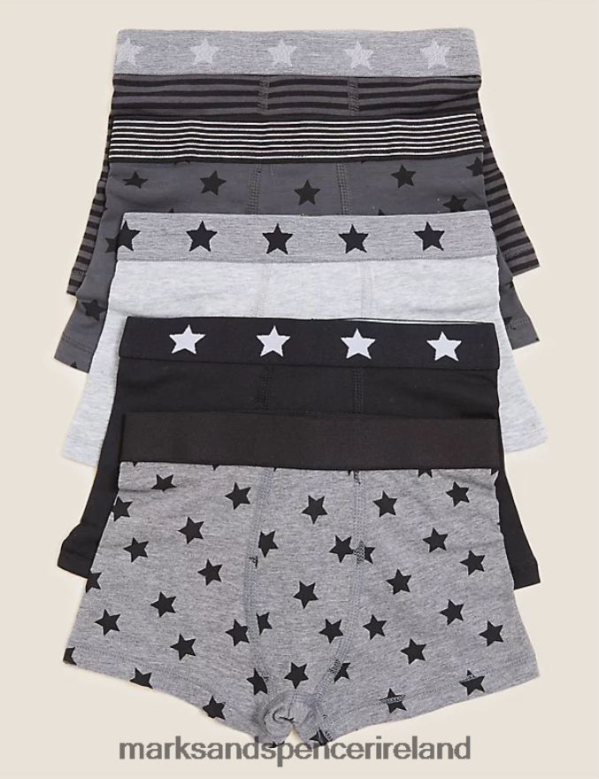 Marks & Spencer Kids 5pk Cotton Rich Star Trunks Black Mix Clothing 2VJ8DF8569