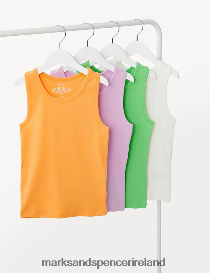 Marks & Spencer Kids 4pk Cotton Rich Vests Multi Clothing 2VJ8DF9815