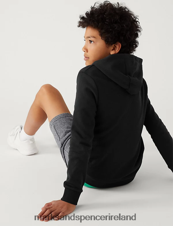 Marks & Spencer Kids Cotton Rich Hooded Sweatshirt Black C Clothing 2VJ8DF8733