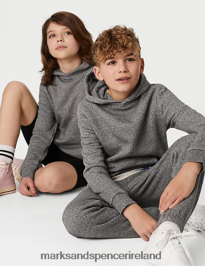 Marks & Spencer Kids Cotton Rich Hooded Sweatshirt Charcoal Clothing 2VJ8DF8999