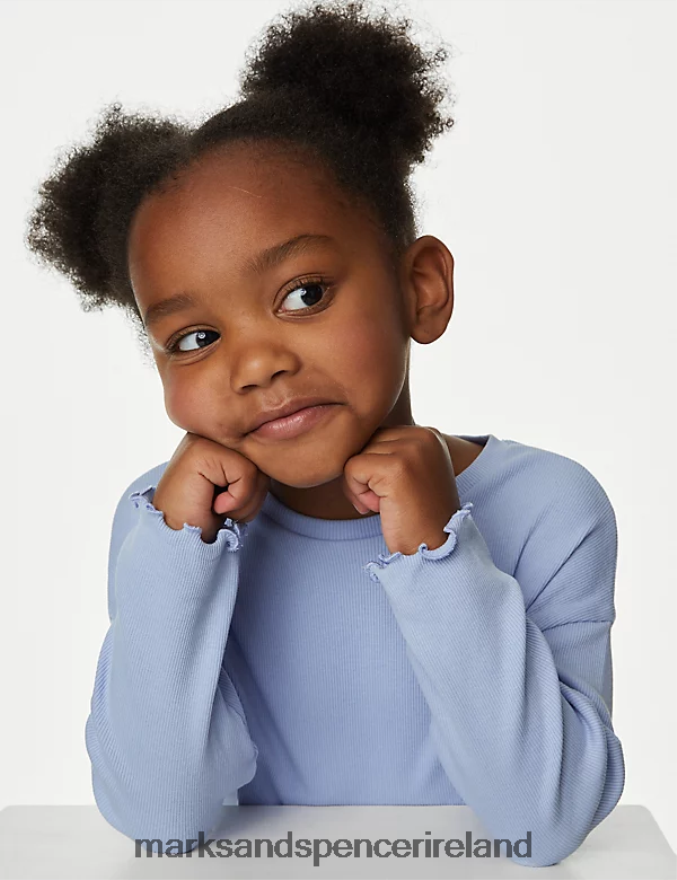 Marks & Spencer Kids Cotton Rich Ribed Top Blue Clothing 2VJ8DF9395