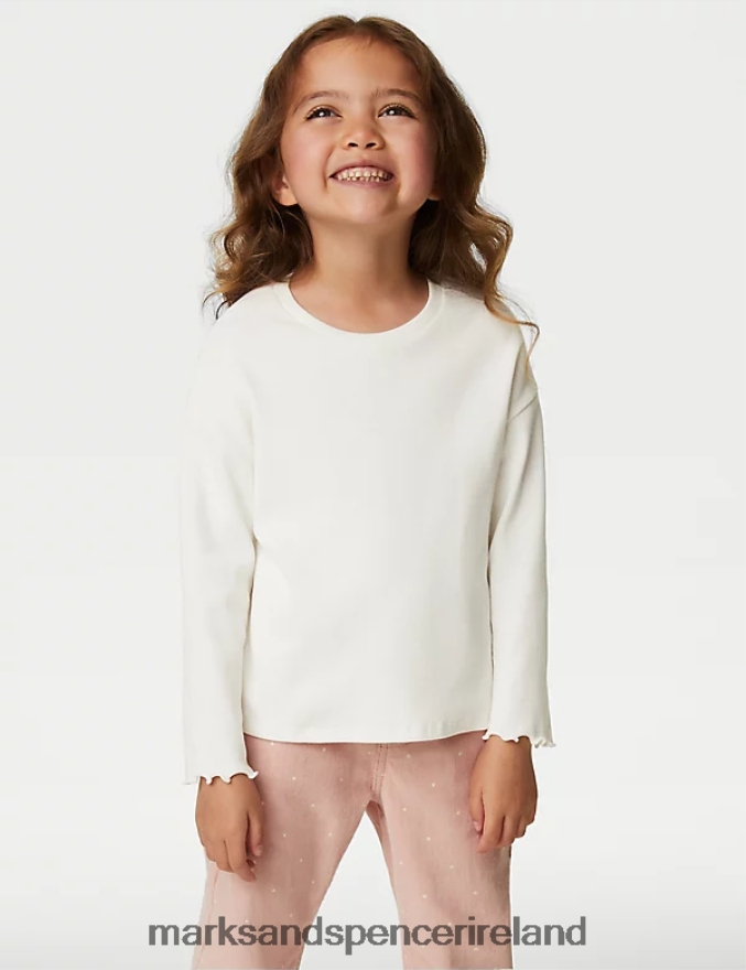 Marks & Spencer Kids Cotton Rich Ribed Top Cream Clothing 2VJ8DF9396
