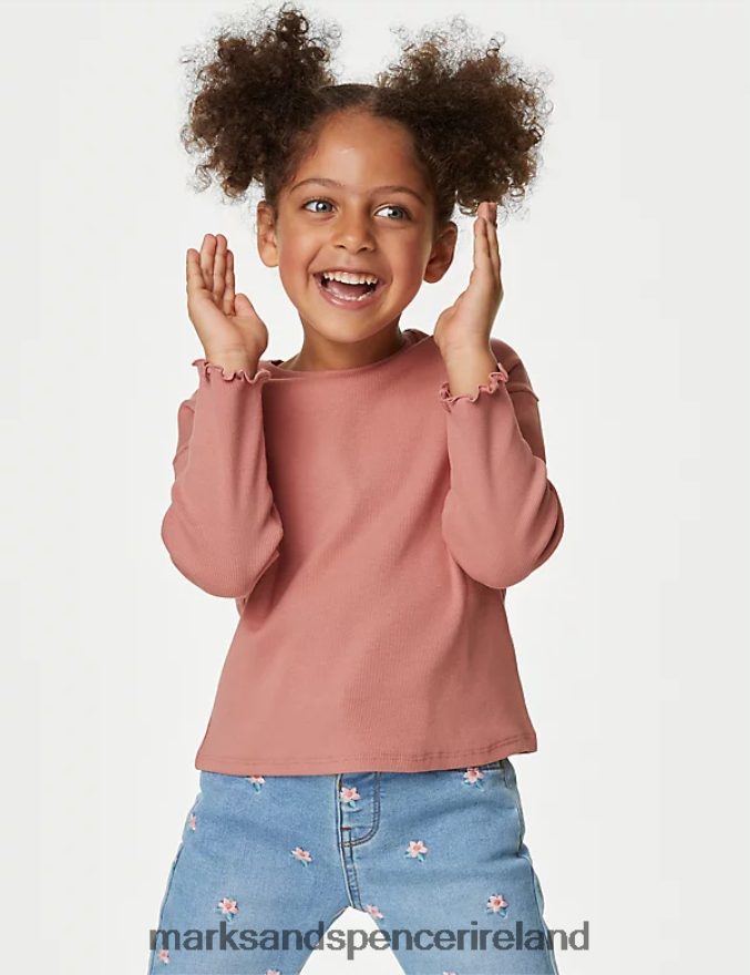Marks & Spencer Kids Cotton Rich Ribed Top Pink Clothing 2VJ8DF9108
