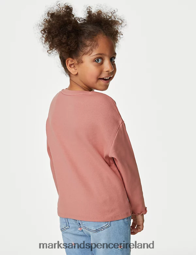 Marks & Spencer Kids Cotton Rich Ribed Top Pink Clothing 2VJ8DF9108
