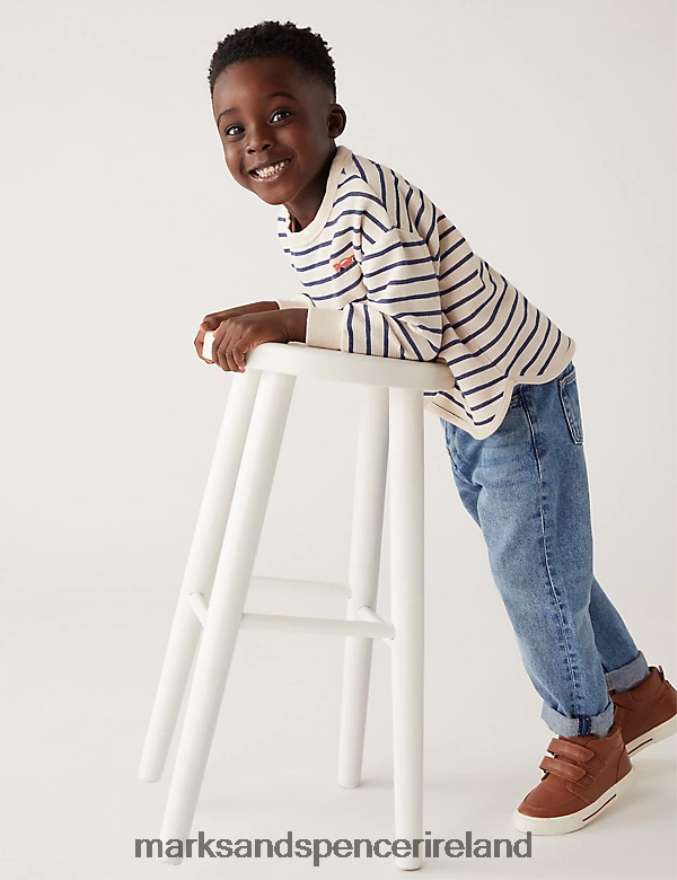 Marks & Spencer Kids Cotton Rich Striped Sweatshirt Cream Mix Clothing 2VJ8DF8192