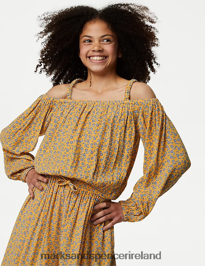 Marks & Spencer Kids Floral Top Orange Mix Clothing 2VJ8DF9170