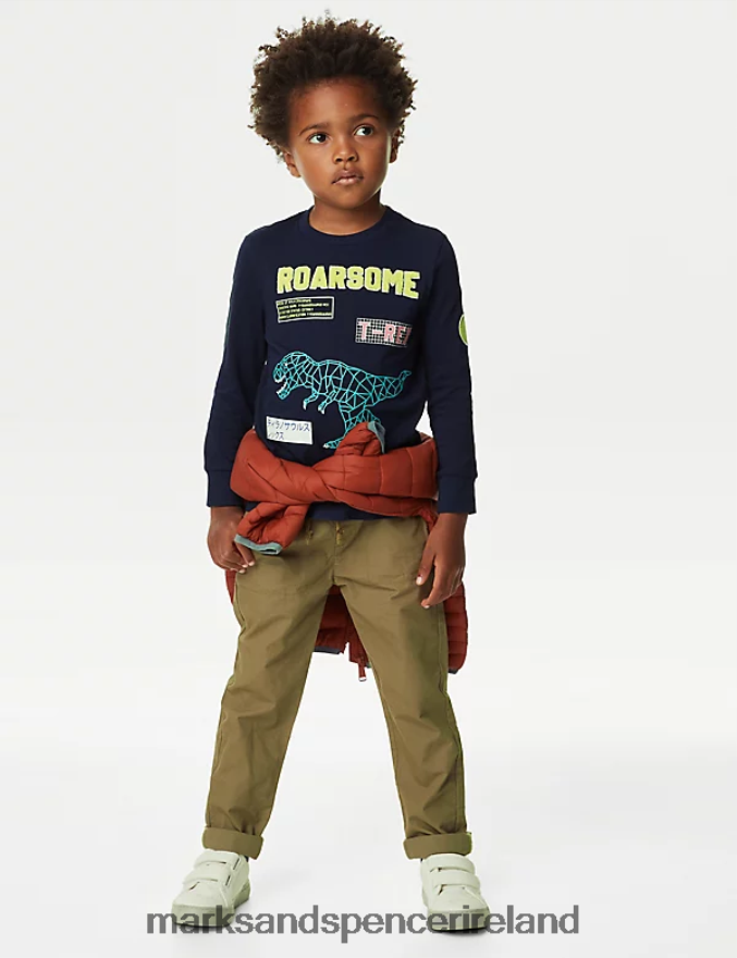 Marks & Spencer Kids Pure Cotton Dinosaur Top Navy Clothing 2VJ8DF7839