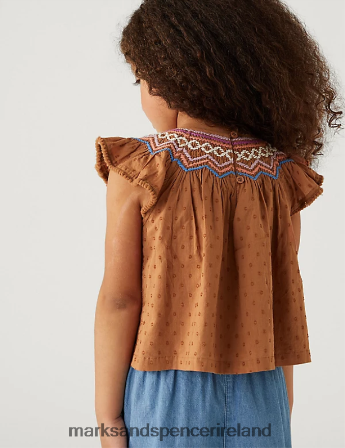 Marks & Spencer Kids Pure Cotton Embroidered Top Spice Clothing 2VJ8DF9698