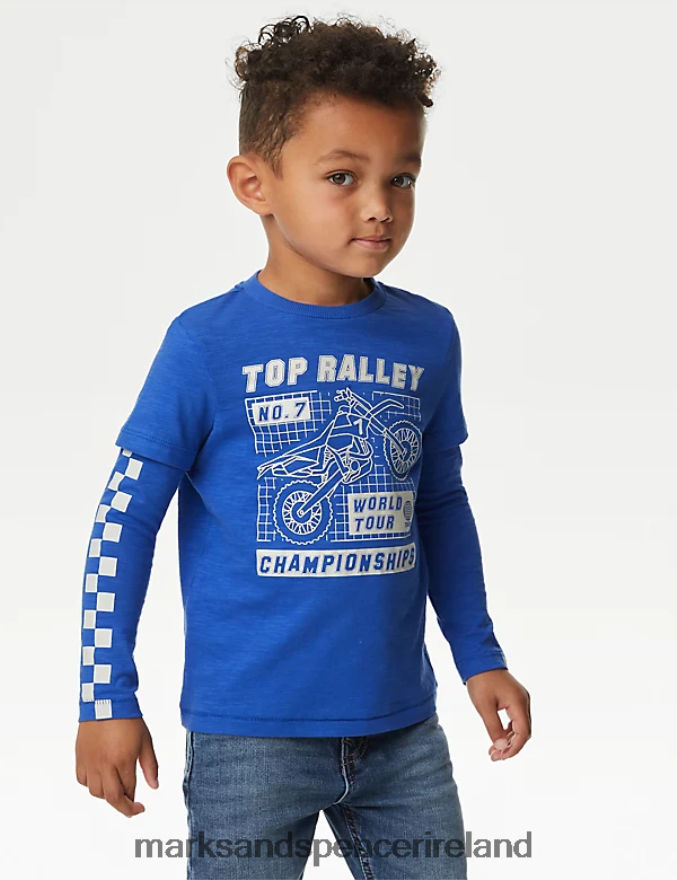 Marks & Spencer Kids Pure Cotton Motorbike Graphic Top Blue Mix Clothing 2VJ8DF7834
