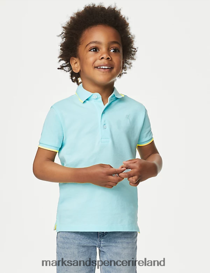 Marks & Spencer Kids Pure Cotton Polo Shirt Aqua Clothing 2VJ8DF8246
