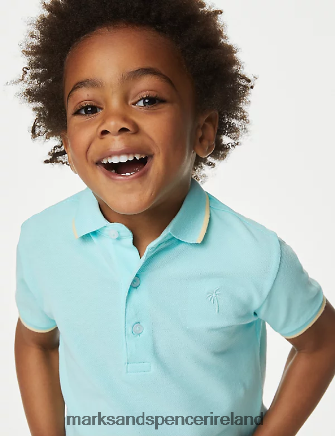 Marks & Spencer Kids Pure Cotton Polo Shirt Aqua Clothing 2VJ8DF8246