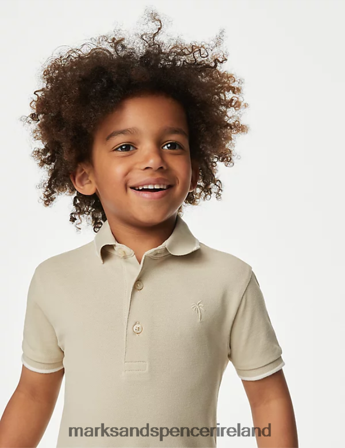 Marks & Spencer Kids Pure Cotton Polo Shirt Stone Clothing 2VJ8DF8250