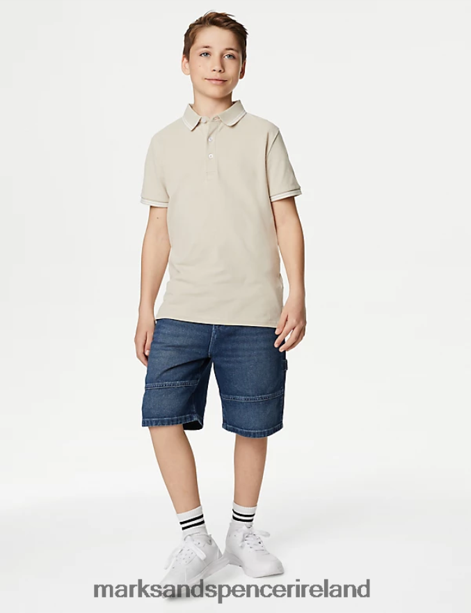 Marks & Spencer Kids Pure Cotton Polo Shirt Stone Clothing 2VJ8DF8884