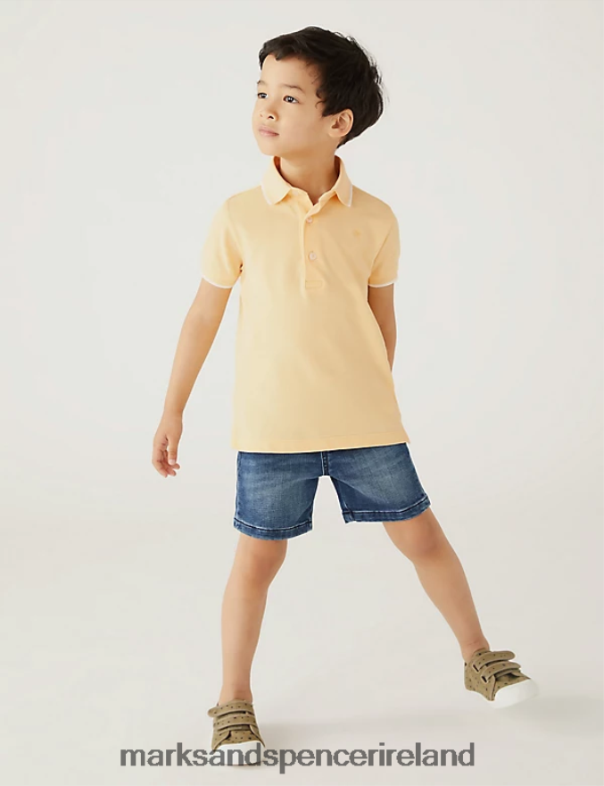 Marks & Spencer Kids Pure Cotton Polo Shirt Yellow Clothing 2VJ8DF8247