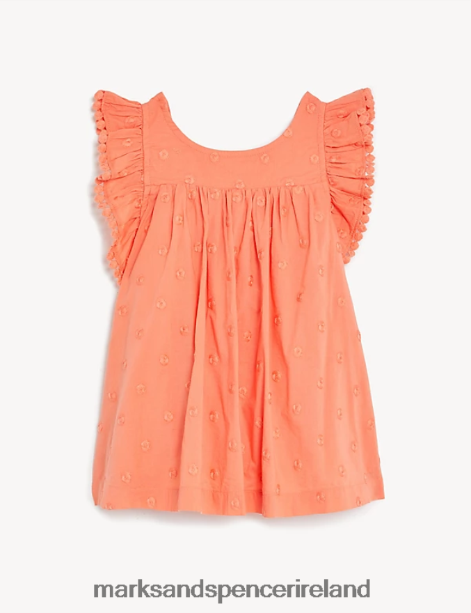 Marks & Spencer Kids Pure Cotton Spotted Top Apricot Clothing 2VJ8DF8488