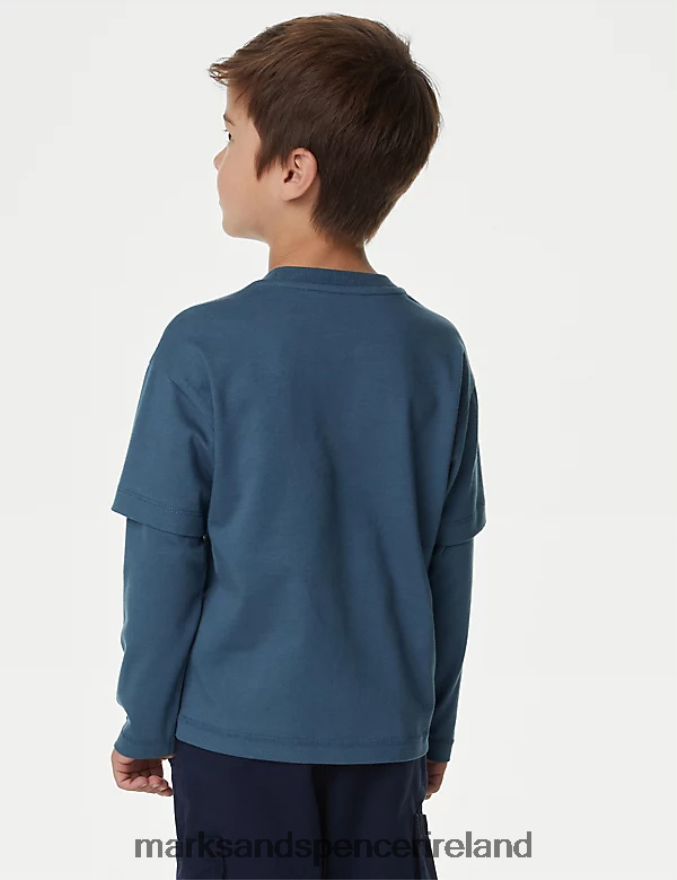 Marks & Spencer Kids Pure Cotton Top Blue Clothing 2VJ8DF7978