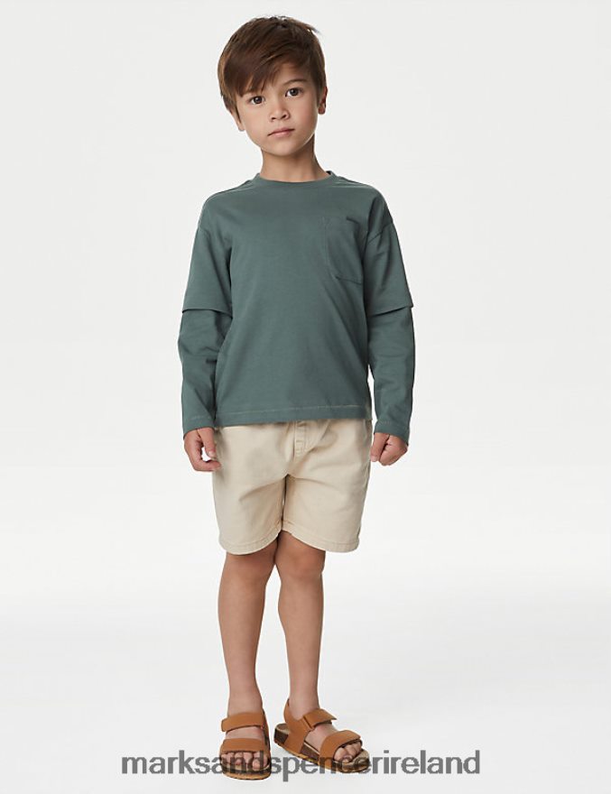 Marks & Spencer Kids Pure Cotton Top Dark Sage Clothing 2VJ8DF8266