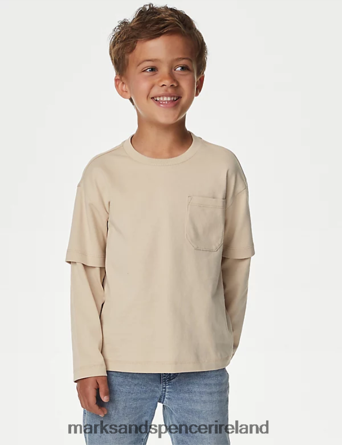 Marks & Spencer Kids Pure Cotton Top Stone Clothing 2VJ8DF8267