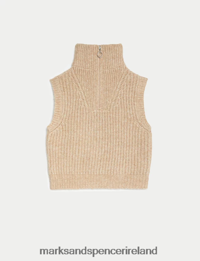 Marks & Spencer Kids Zip Knitted Vest Brown Clothing 2VJ8DF9364