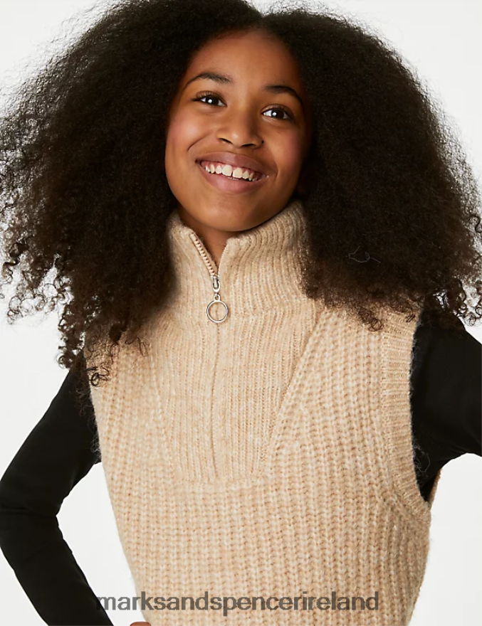 Marks & Spencer Kids Zip Knitted Vest Brown Clothing 2VJ8DF9364