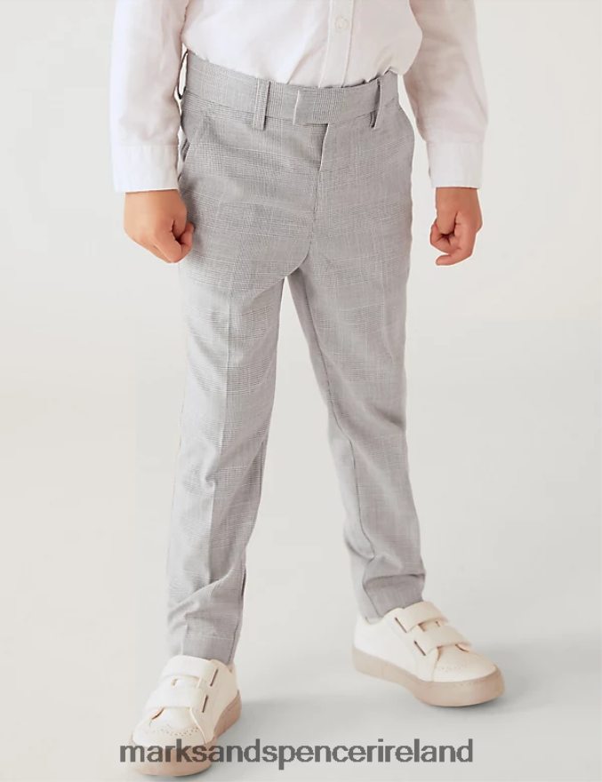 Marks & Spencer Kids Checked Suit Trousers Light Grey Clothing 2VJ8DF7904