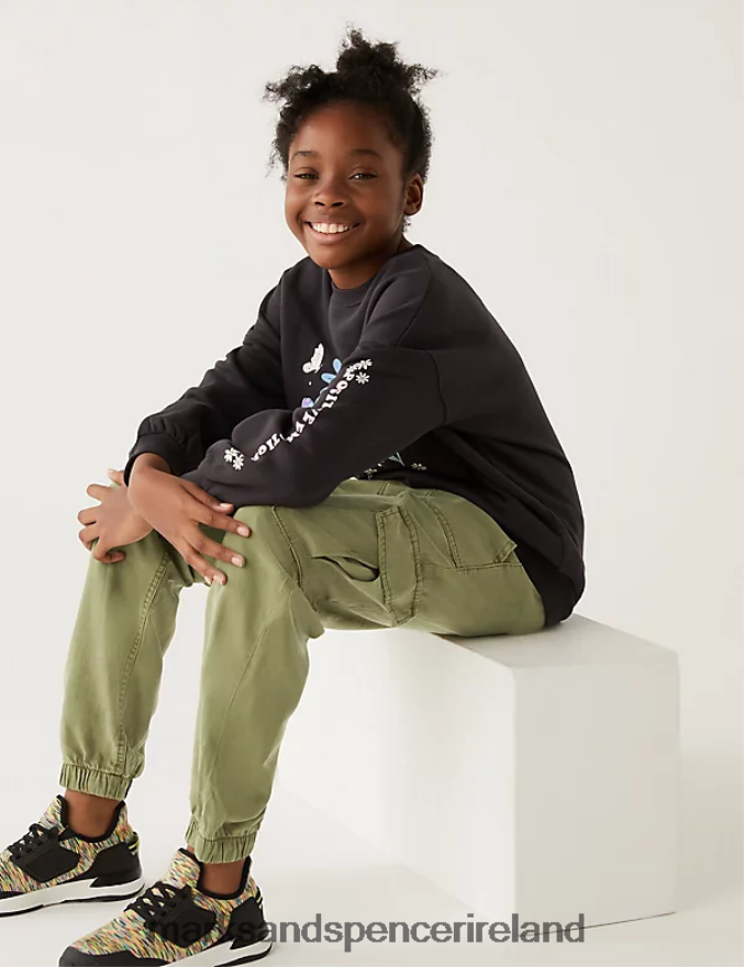 Marks & Spencer Kids Cotton Blend Cargo Trousers Khaki Clothing 2VJ8DF9921