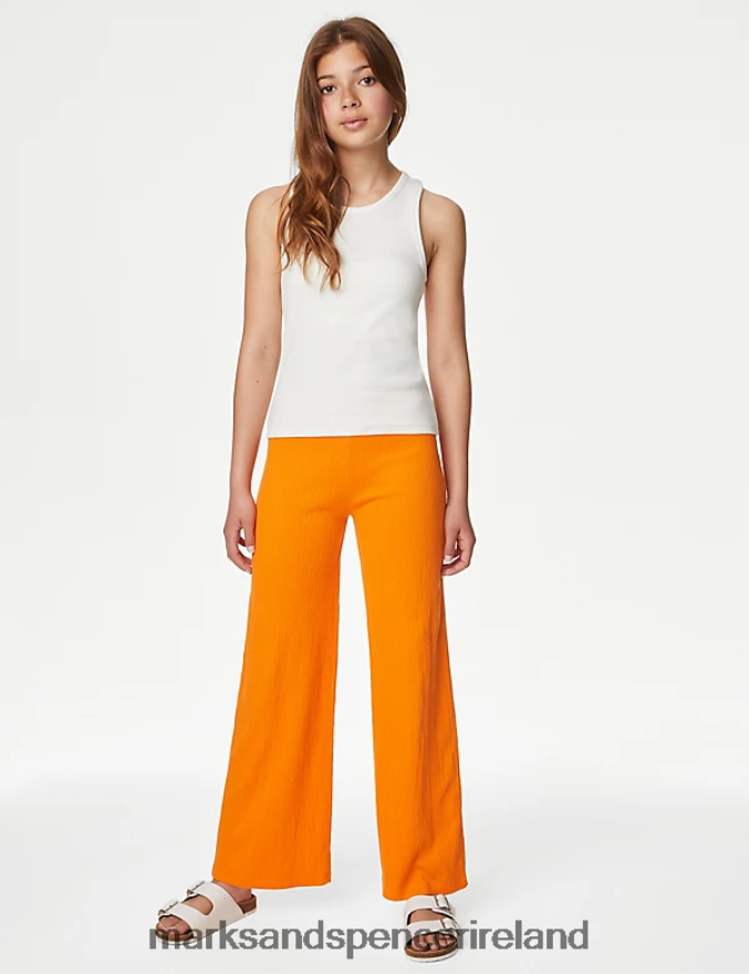 Marks & Spencer Kids Cotton Blend Flared Trousers Orange Clothing 2VJ8DF8679