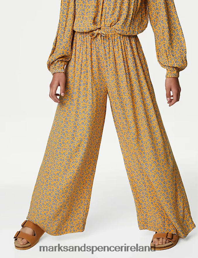 Marks & Spencer Kids Floral Trousers Orange Mix Clothing 2VJ8DF9510