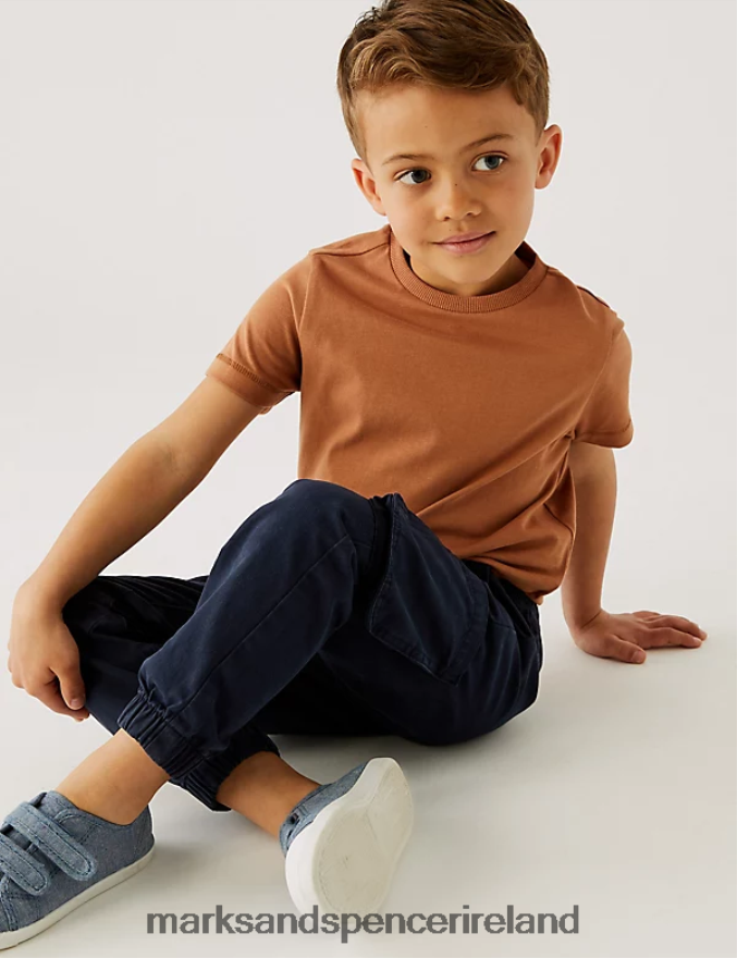 Marks & Spencer Kids Pure Cotton Cargo Trousers Navy Clothing 2VJ8DF8306