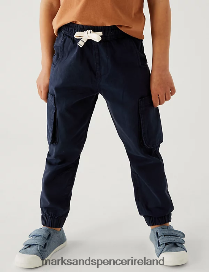 Marks & Spencer Kids Pure Cotton Cargo Trousers Navy Clothing 2VJ8DF8306