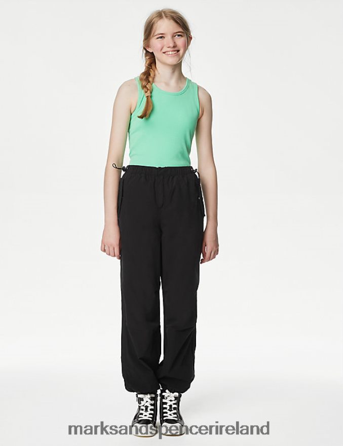 Marks & Spencer Kids Pure Cotton Parachute Trousers Black Clothing 2VJ8DF9478