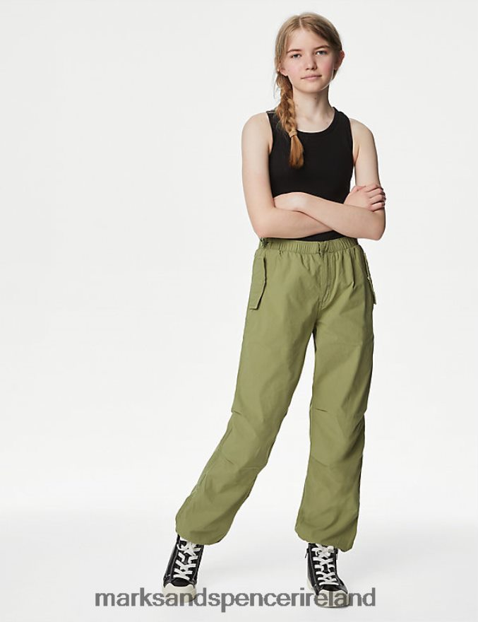 Marks & Spencer Kids Pure Cotton Parachute Trousers Khaki Clothing 2VJ8DF9479