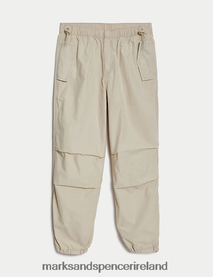 Marks & Spencer Kids Pure Cotton Parachute Trousers Neutral Clothing 2VJ8DF9202