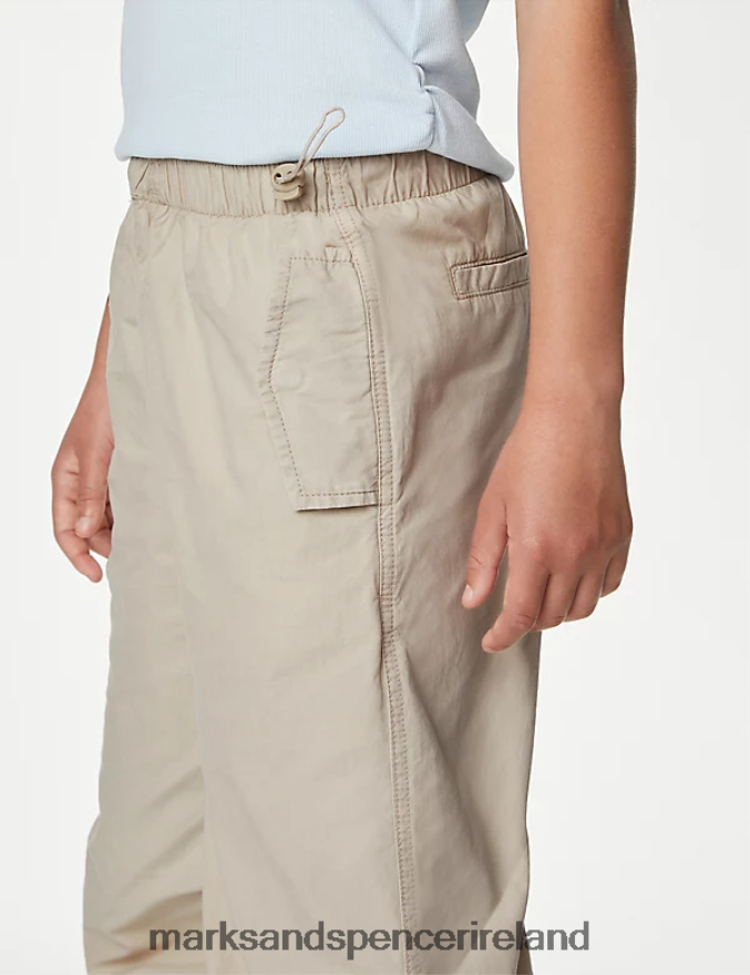 Marks & Spencer Kids Pure Cotton Parachute Trousers Neutral Clothing 2VJ8DF9202