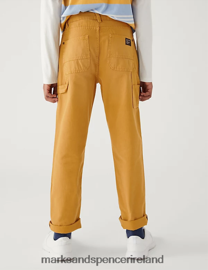 Marks & Spencer Kids Pure Cotton Relaxed Trousers Golden Tan Clothing 2VJ8DF8446