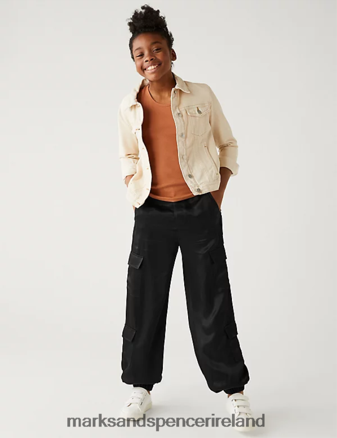 Marks & Spencer Kids Satin Cargo Trousers Black Clothing 2VJ8DF9292