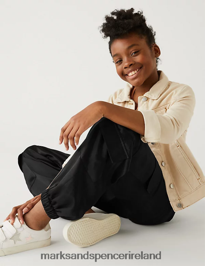 Marks & Spencer Kids Satin Cargo Trousers Black Clothing 2VJ8DF9292