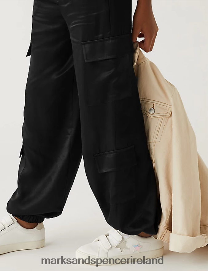 Marks & Spencer Kids Satin Cargo Trousers Black Clothing 2VJ8DF9292