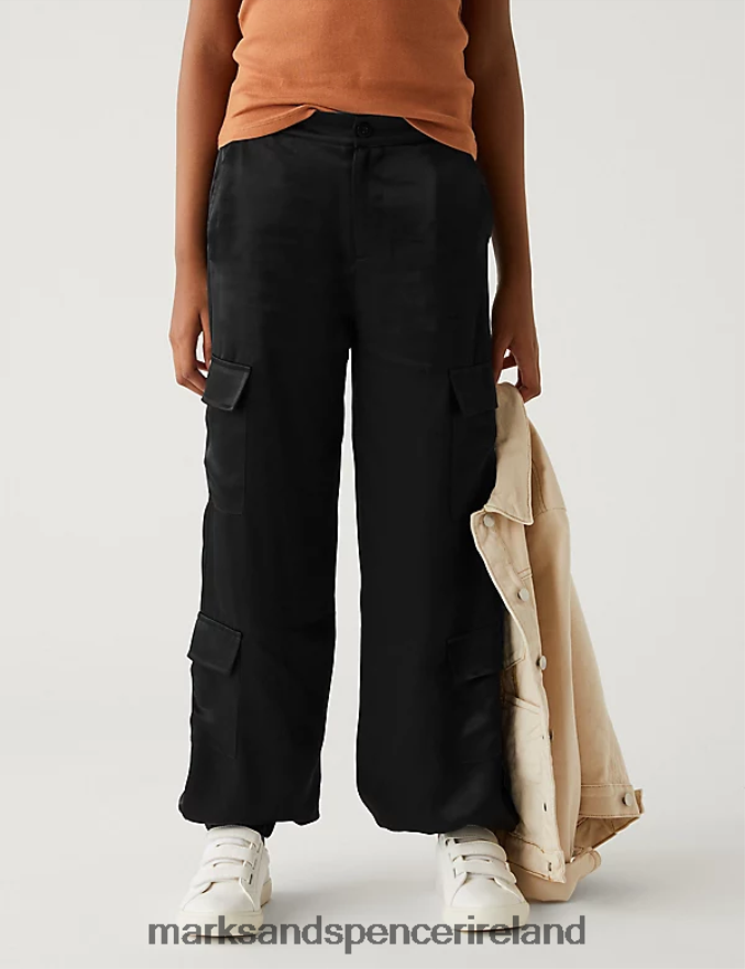 Marks & Spencer Kids Satin Cargo Trousers Black Clothing 2VJ8DF9292