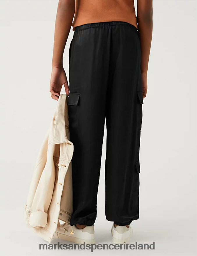 Marks & Spencer Kids Satin Cargo Trousers Black Clothing 2VJ8DF9292