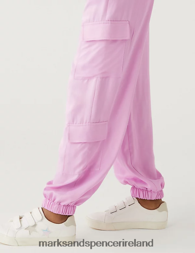 Marks & Spencer Kids Satin Cargo Trousers Soft Pink Clothing 2VJ8DF9293