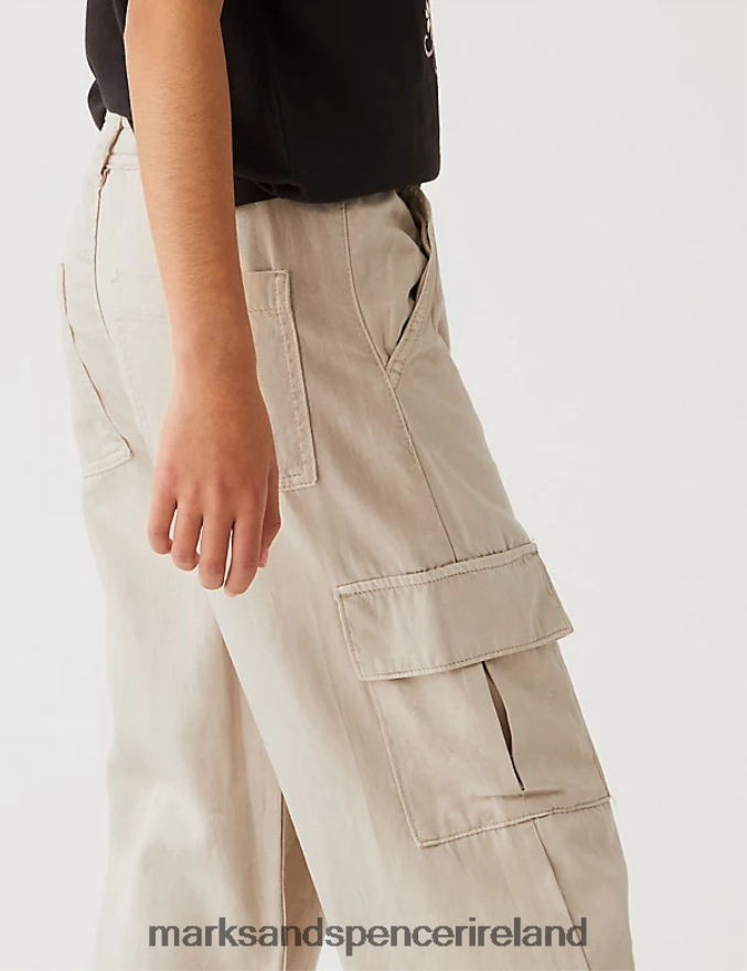 Marks & Spencer Kids Wide Leg Cotton Blend Cargo Trousers Stone Clothing 2VJ8DF9792
