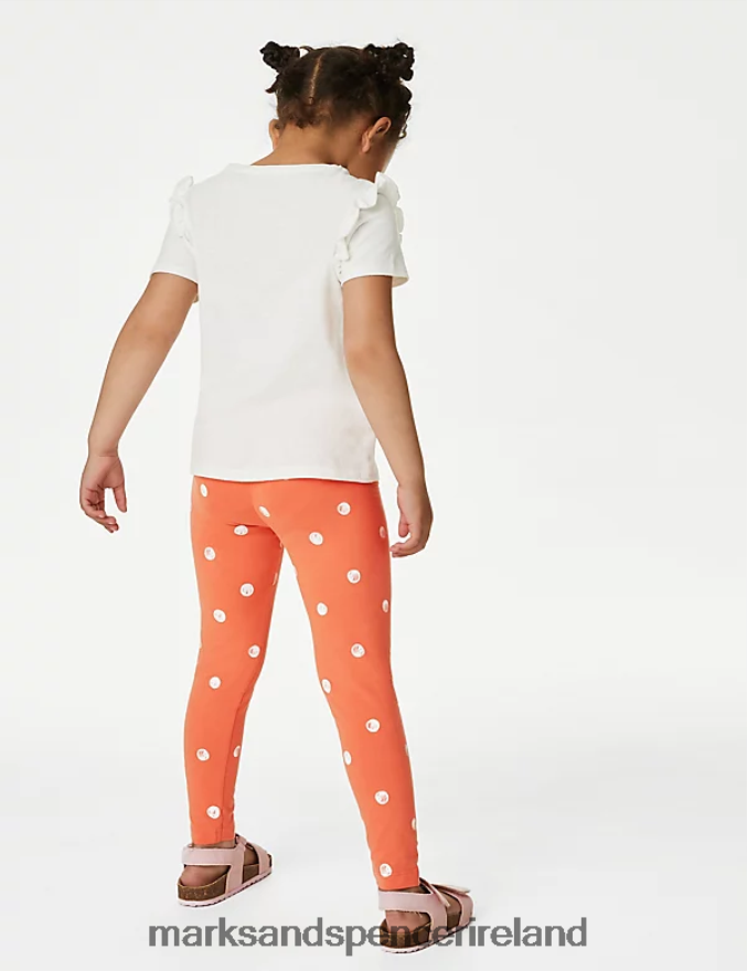 Marks & Spencer Kids 2pc Cotton Blend Spotted Top & Bottom Outfit Coral Mix Clothing 2VJ8DF9483