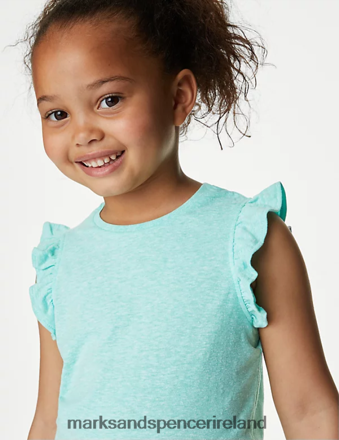 Marks & Spencer Kids Cotton Blend Top & Bottom Outfit Green Clothing 2VJ8DF9529