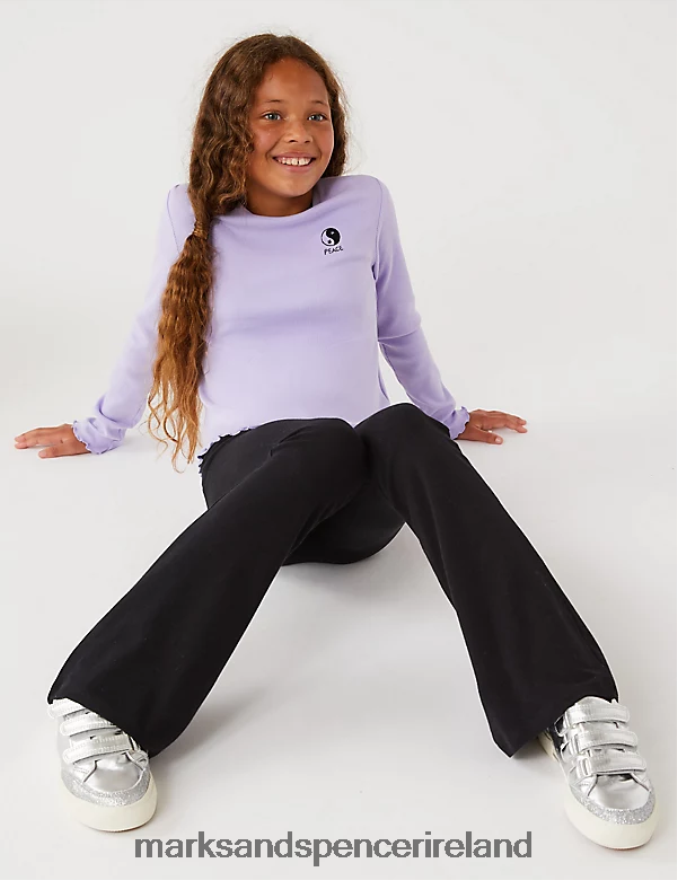 Marks & Spencer Kids Cotton Rich Flared Leggings Black Clothing 2VJ8DF9546